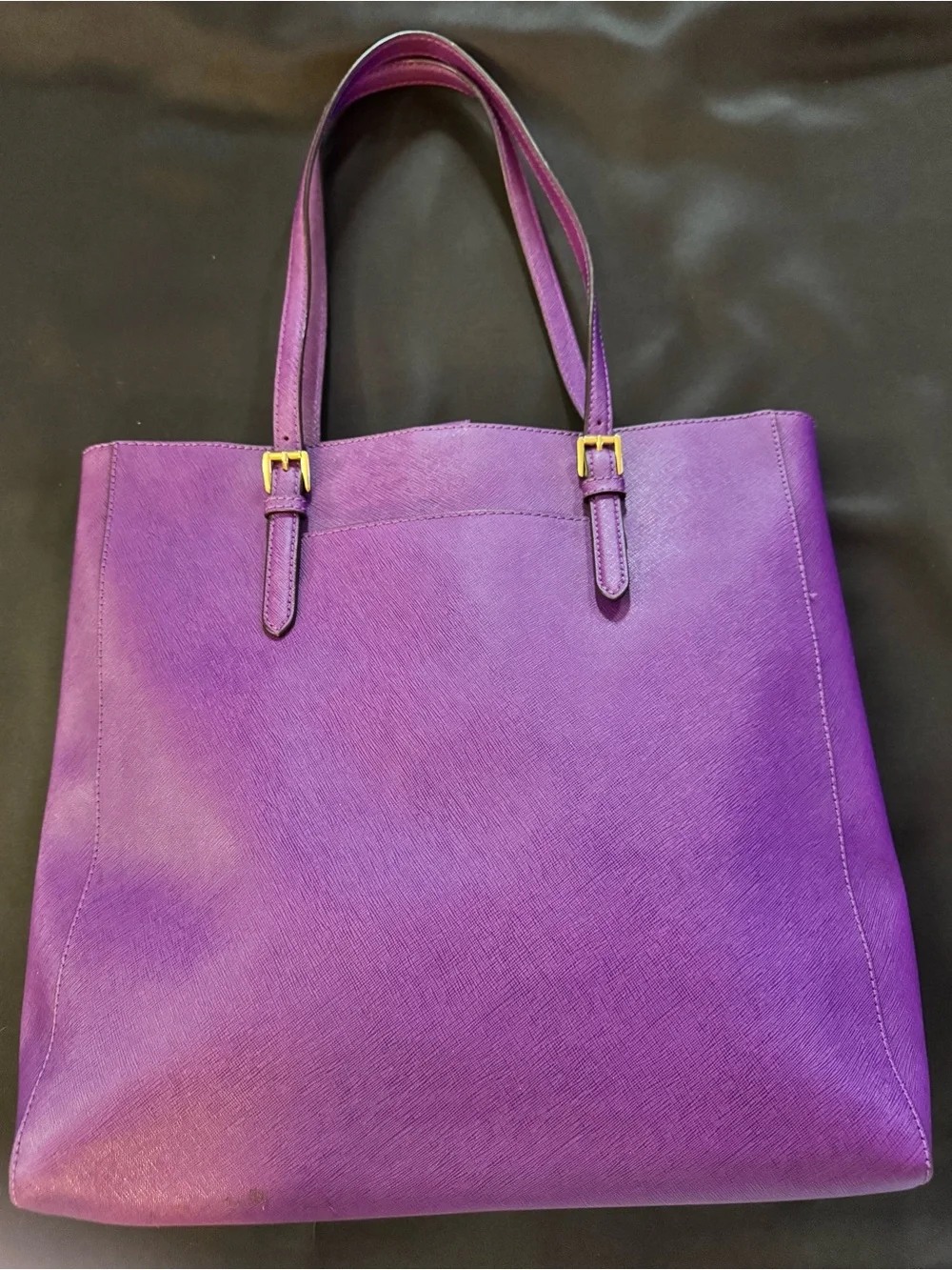 Michael Kors Purple Leather Tote with Gold MK Accent - Picture 2 of 10